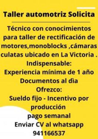 Busco técnico para taller de  Torno rectificaciones 