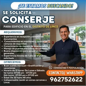 SE BUSCA CONSERJE PARA EDIFICIO EN LINCE 