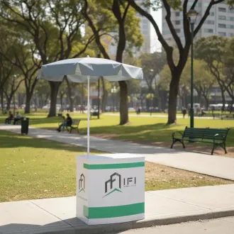 MODULO PUBLICITARIO CON SOMBRILLA DE COLORES
