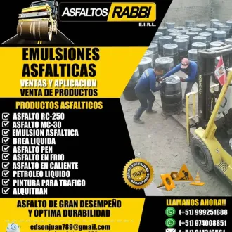 VENDEMOS EMULSIONES ASFALTICAS EN STOCK