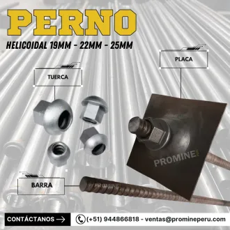 Perno Helicoidal de 19 mm 22 mm y 25 mm para Sostenimiento 
