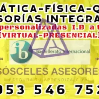 Asesorías integrales de MATEMÁTICA y ciencias I.B presencial-virtual con excelente metodología.