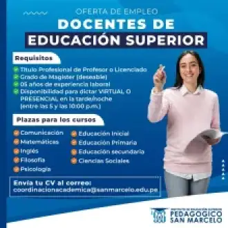 Se requiere docentes de Educación Superior