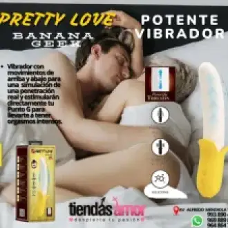 PRETTY BANANA GEEK VIBRADOR CON MOVIMIENTOS DE SUBE Y BAJA SEXSHOP PLAZA NORTE 993890429
