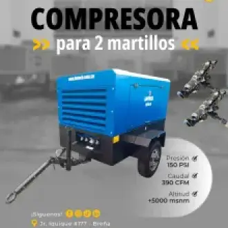 COMPRESORA NEUMATICA DE 390 CFM PARA DOS MARTILLOS