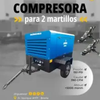 COMPRESORA NEUMATICA DE 390 CFM PARA DOS MARTILLOS