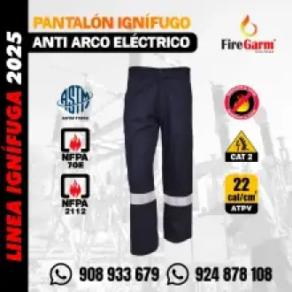 PANTALÓN IGNÍFUGO ANTIFLAMA ARCFLASH DE 22 CALORIAS 