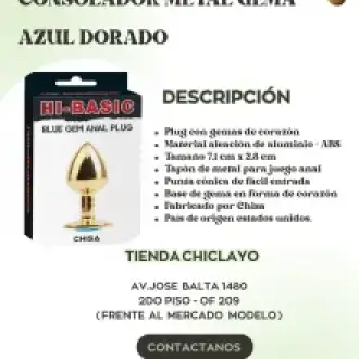 Consolador plug metal gema dorado