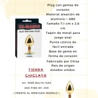 Consolador plug metal gema dorado