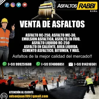 VENTA DE ALQUITRAN -BITUMEN ASFALTO RC-250 EMULSION LENTA