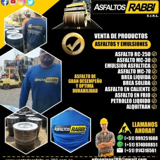 VENTA DE ASFALTO RC-250 Y ASFALTO MC-30 POR GALONES