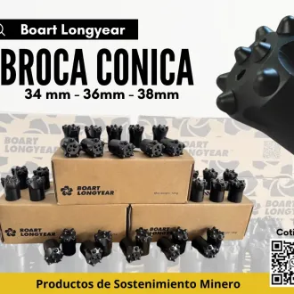 PERFORACIÓN EN ROCA BROCA CÓNICA 34MM 6 BOTONES
