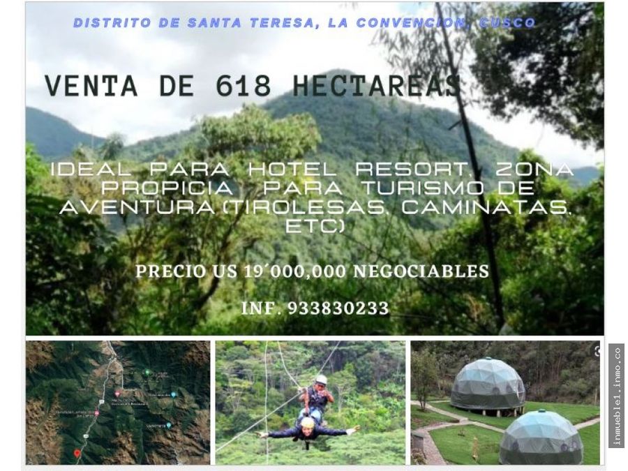 Venta de 618 hectareas en el Cuzco distrito de Santa Teresa