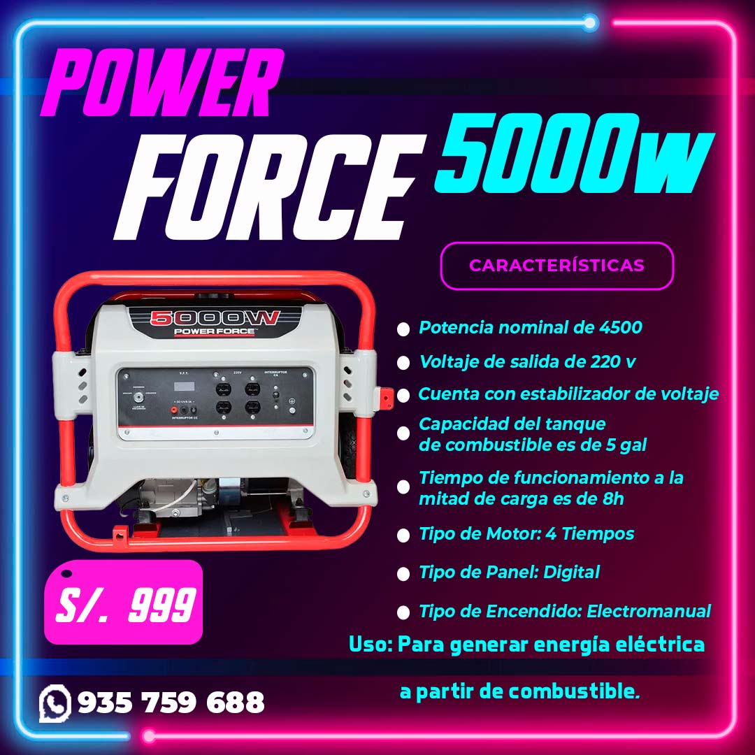 Generador Power Force 5000w EN DESCUENTO