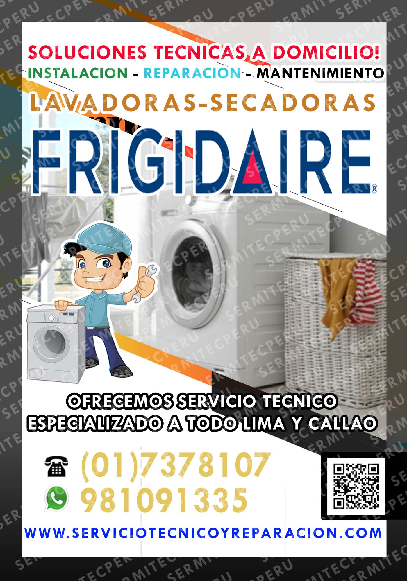 A Domicilio! Soporte Técnico de lavadoras FRIGIDAIRE-7378107 en los OLIVOS