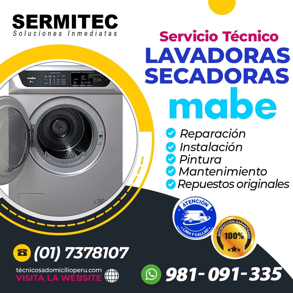 TECNICOS de LAVADORAS MABE |Servicio con garantía en SAN MARTIN DE PORRES  7378107