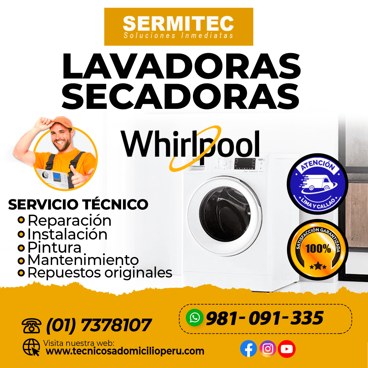 WHIRLPOOL Reparacion de Lavadoras 981091335 Barranco