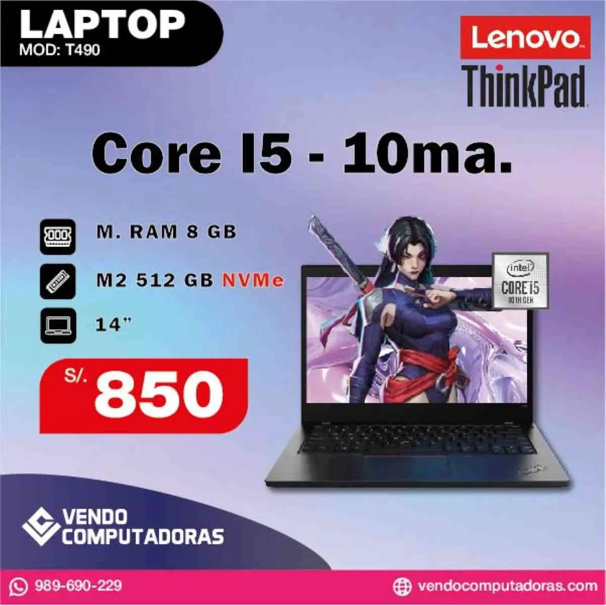 Laptop Lenovo ThinkPad Core i5 10ma. Generacion