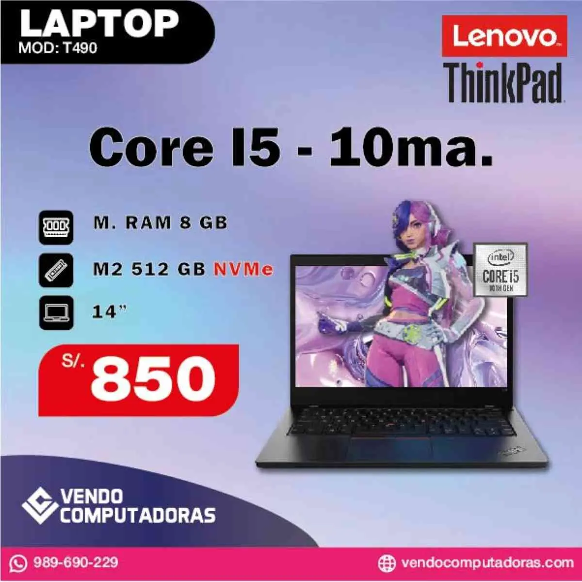 Laptop Lenovo ThinkPad Core i5 10ma. Generacion