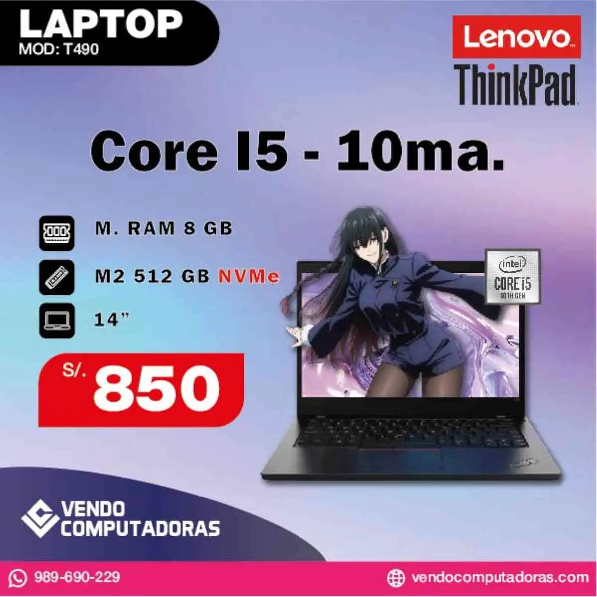 Laptop Lenovo ThinkPad Core i5 10ma. Generacion