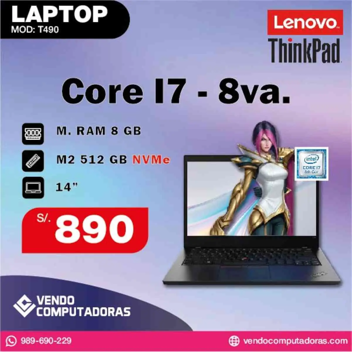Laptop Lenovo ThinkPad Core i7 8va. Generacion
