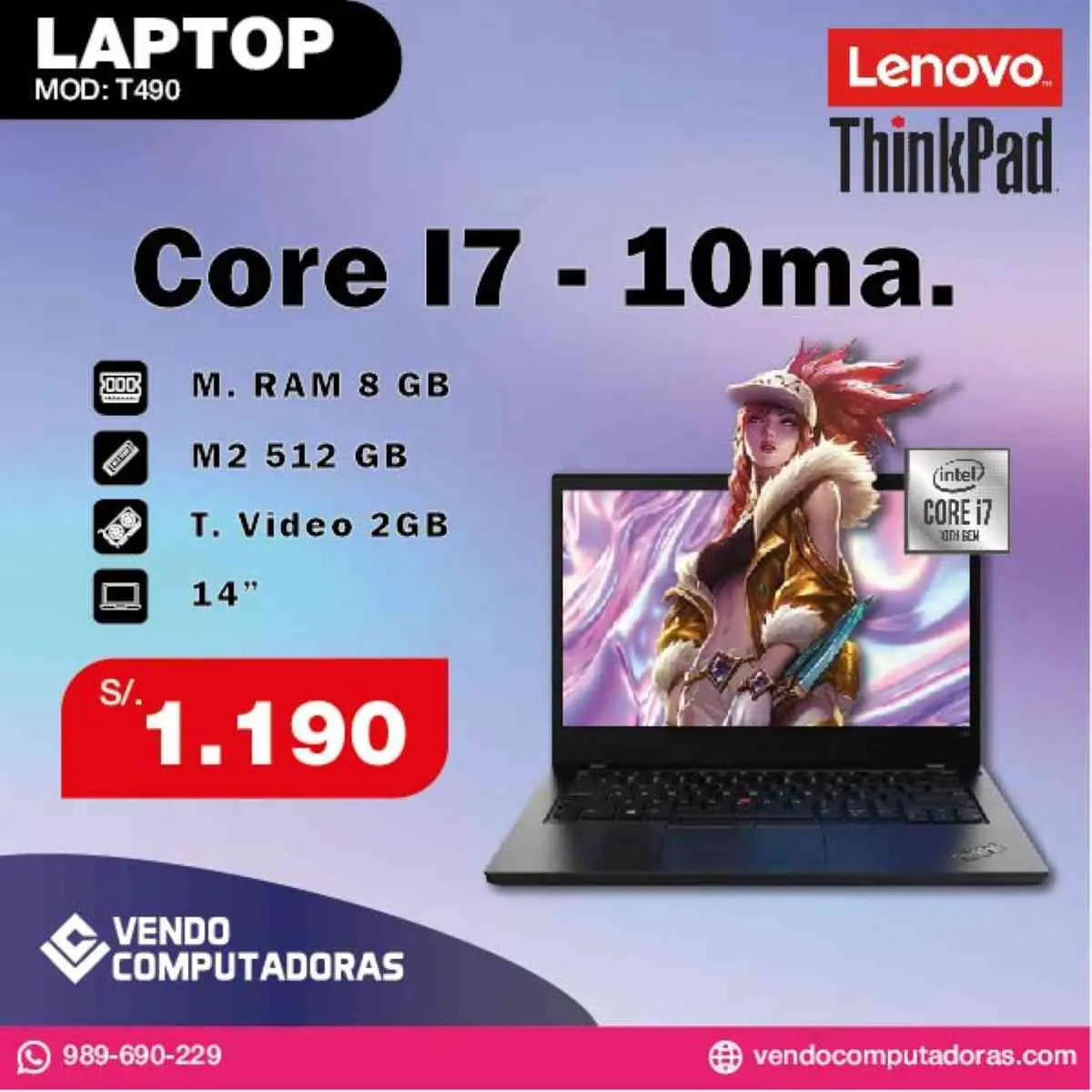 Laptop Lenovo ThinkPad Core i7 10ma. Generacion