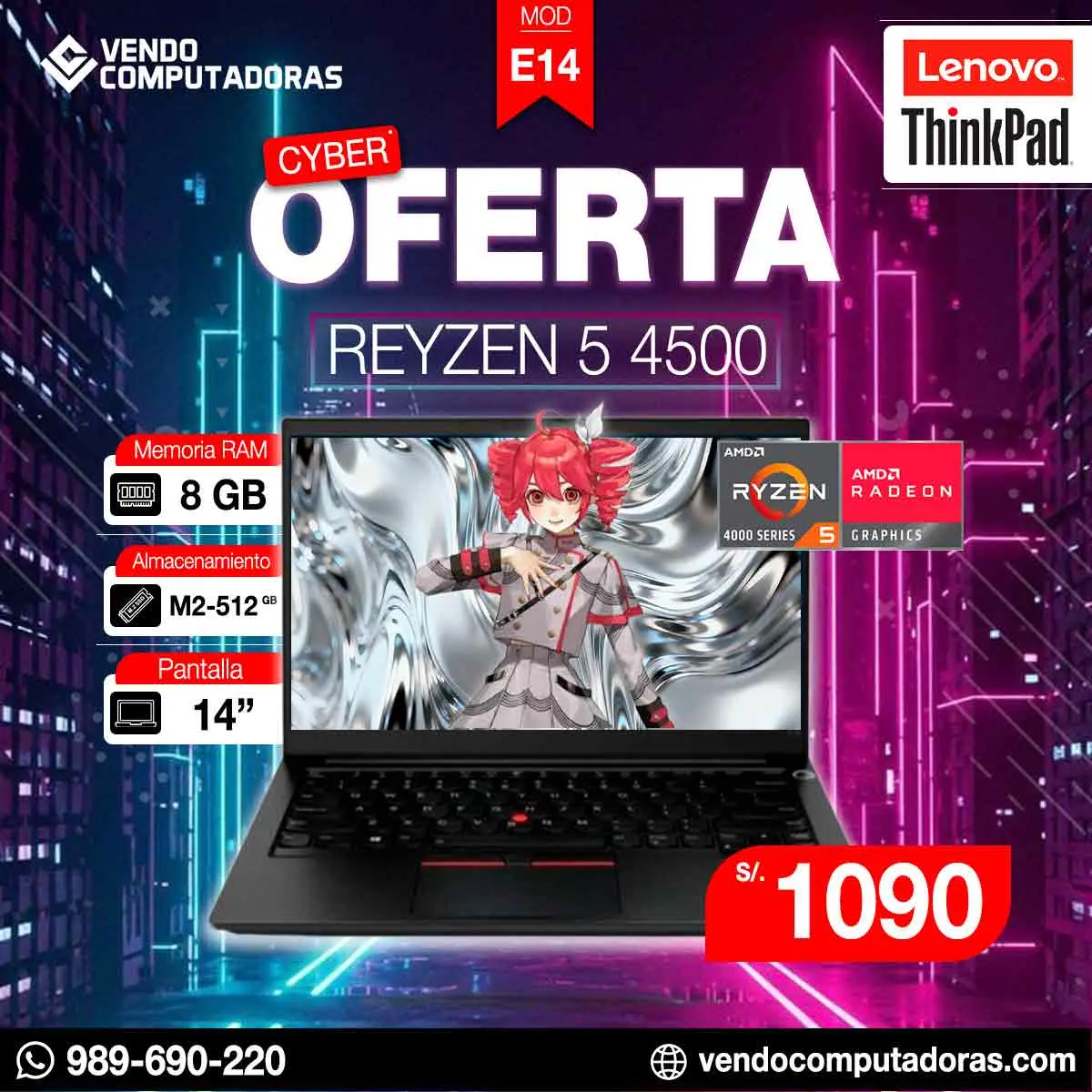 Laptop Lenovo ThinkPad Reyzen 5 4500 - Rendimiento diario