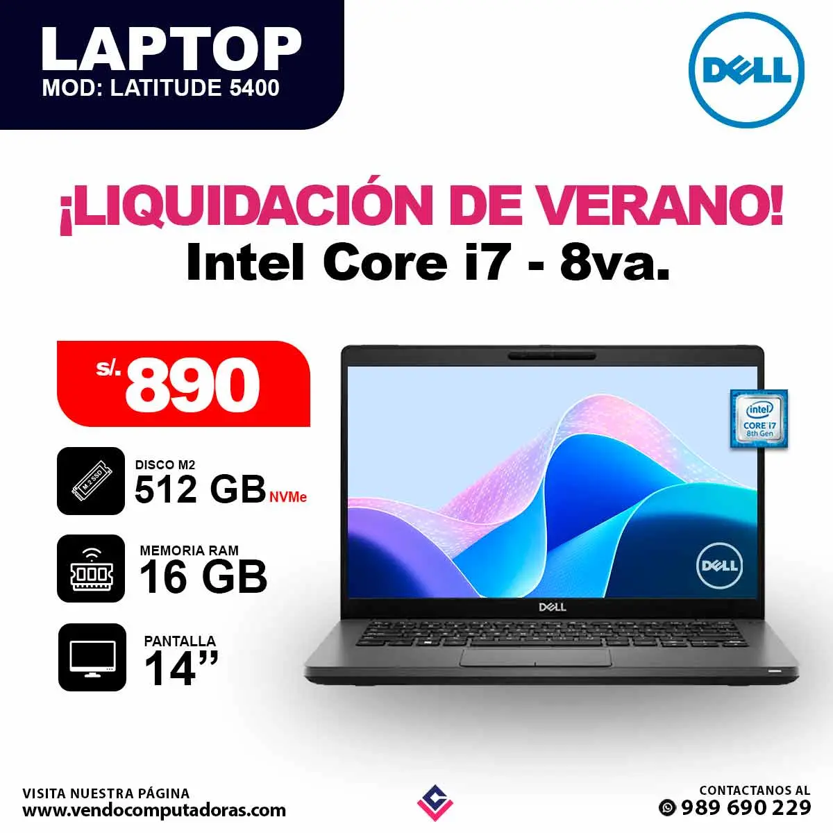 Laptop DELL Core i7 - 8va. Generacion