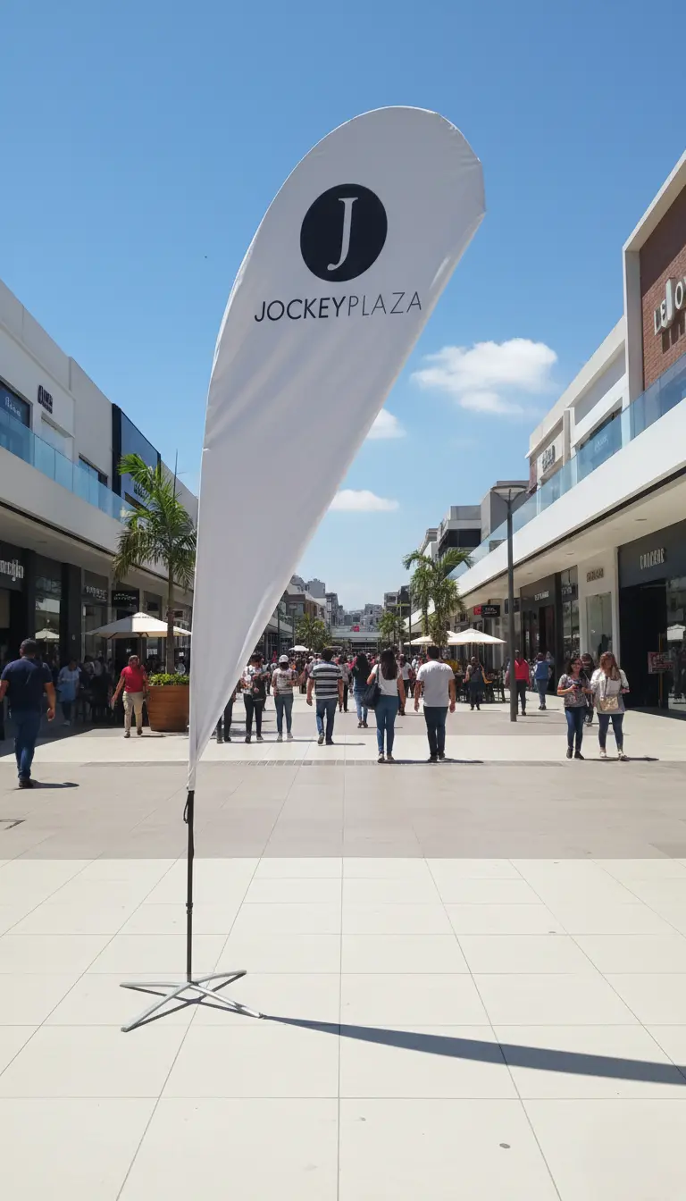 Banderola publicitaria gota con base liviana para eventos