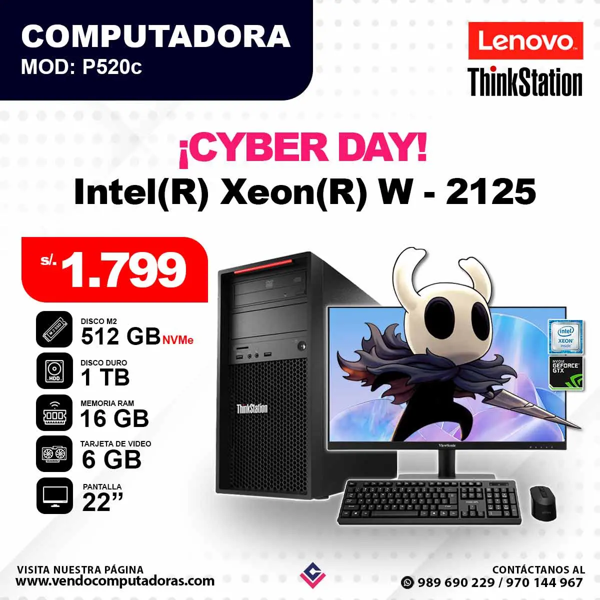 Computadora LENOVO THINKSTATION Intel Xeon W - 2125