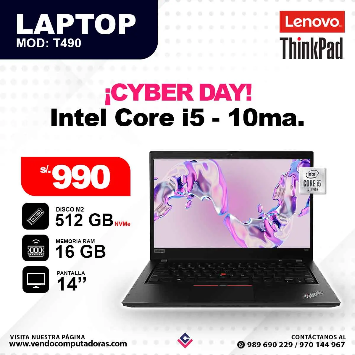 Laptop LENOVO THINKPAD Intel Core i5 - 10ma.