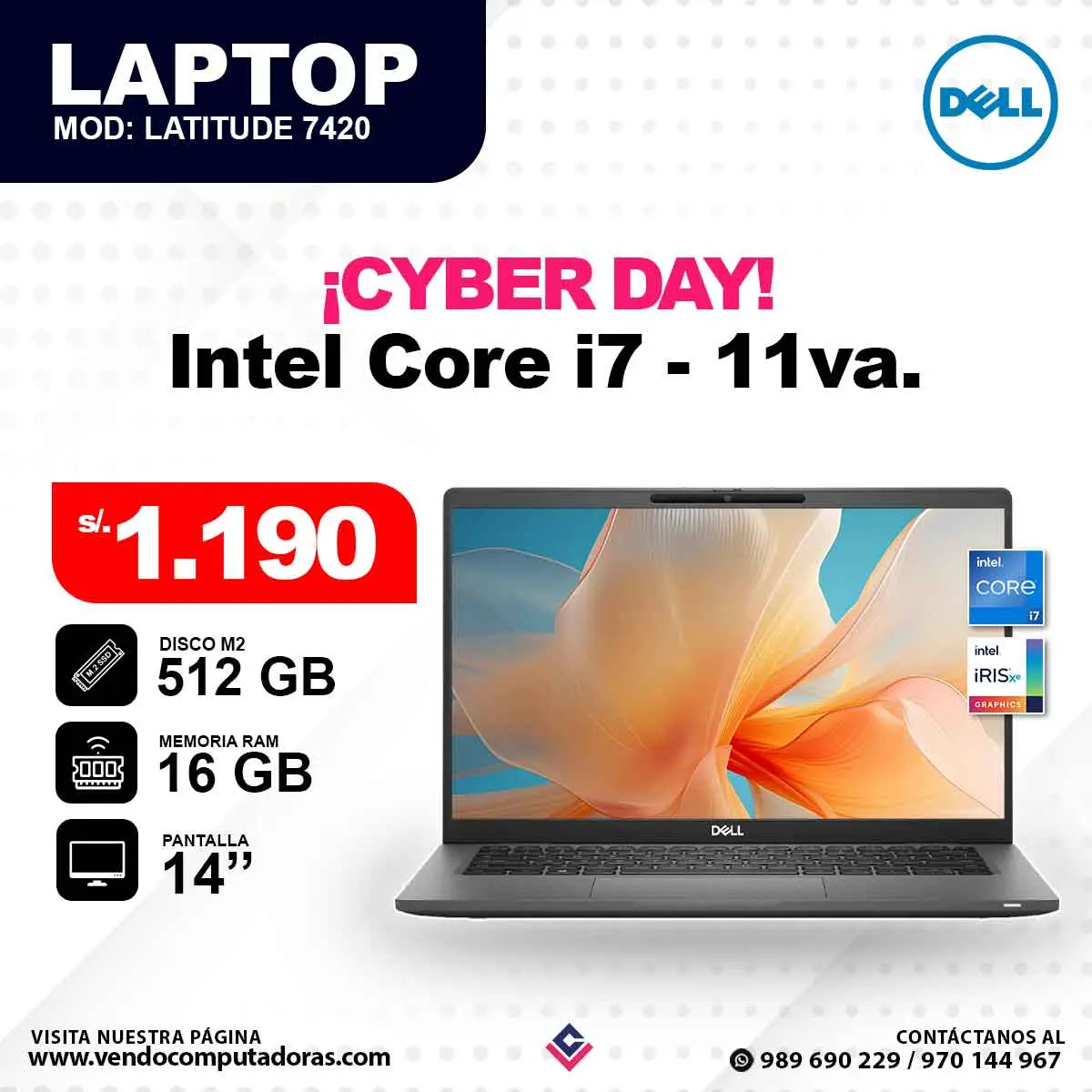 Laptop DELL Intel Core i7 - 11va. 7420