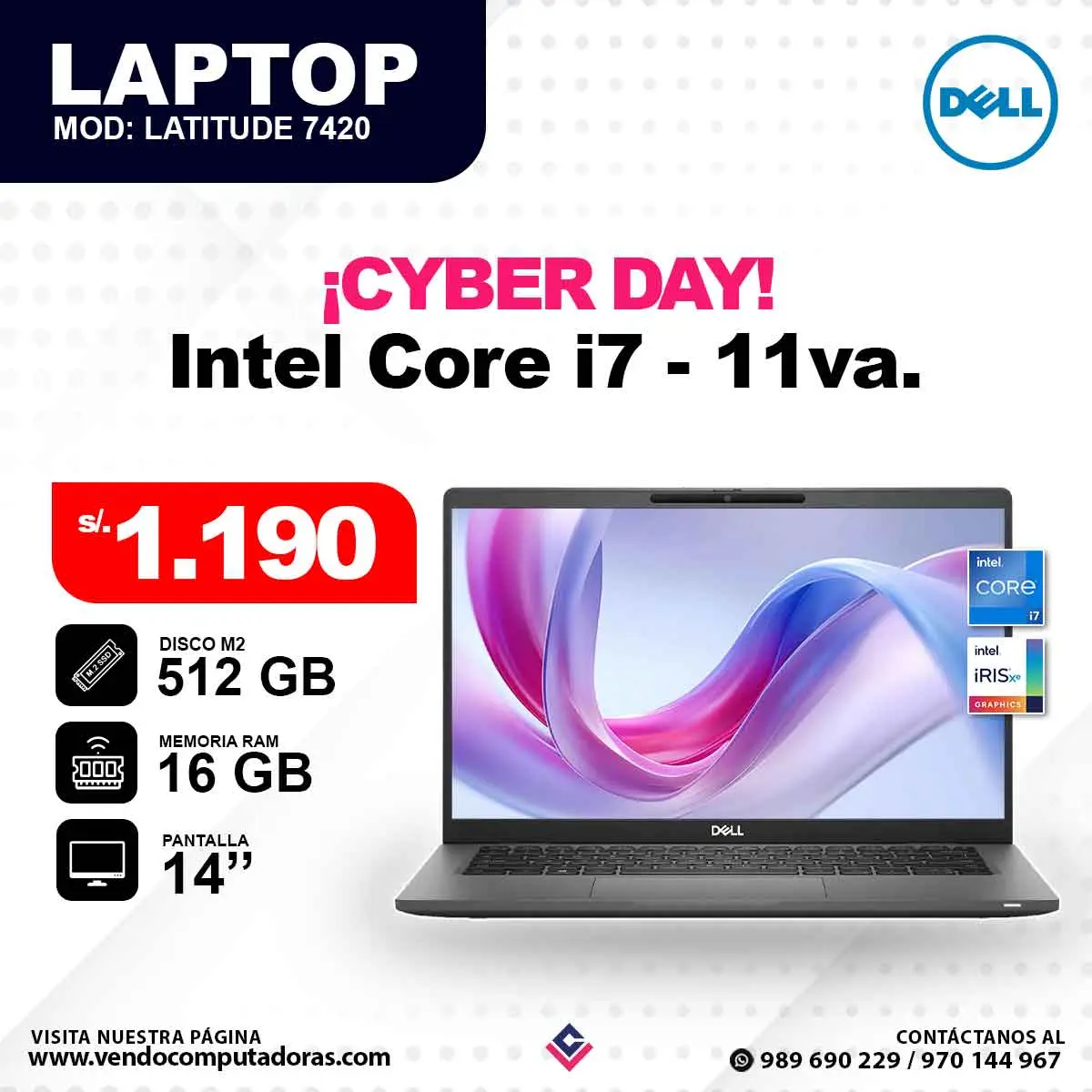 Laptop DELL Intel Core i7 - 11va. 7420