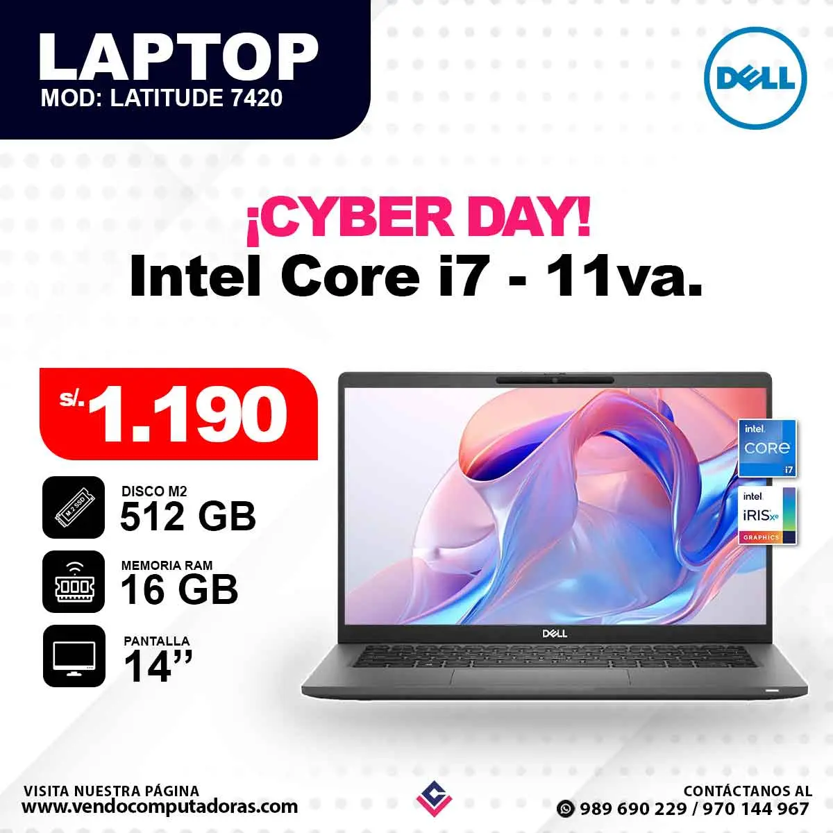 Laptop DELL Intel Core i7 - 11va. 7420