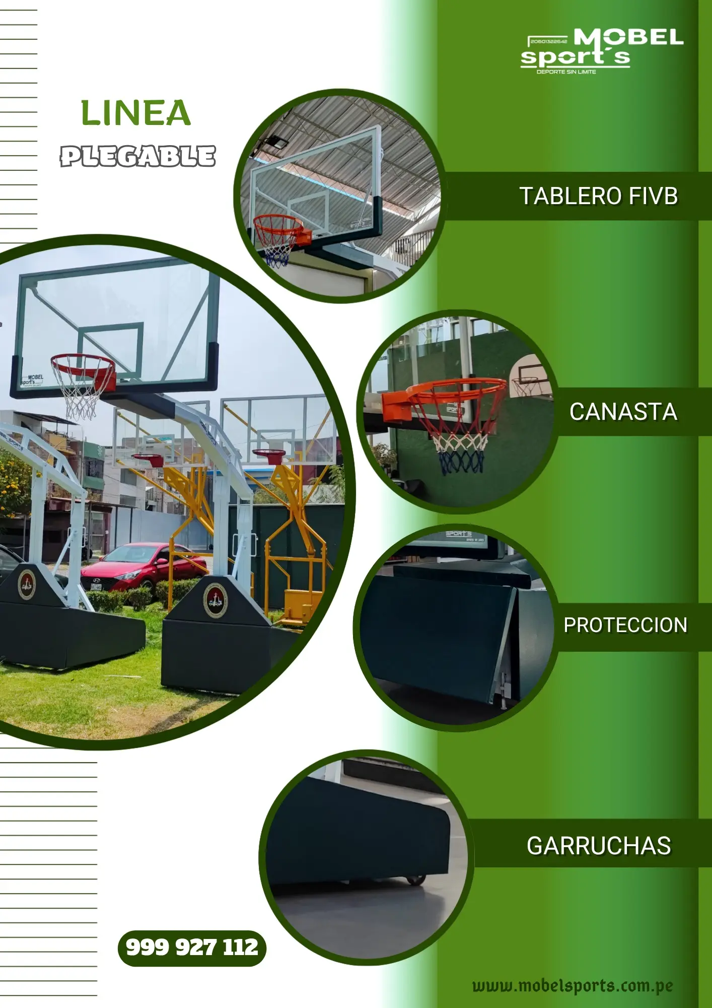 Tablero y canasta de basquet plegable mobel sports