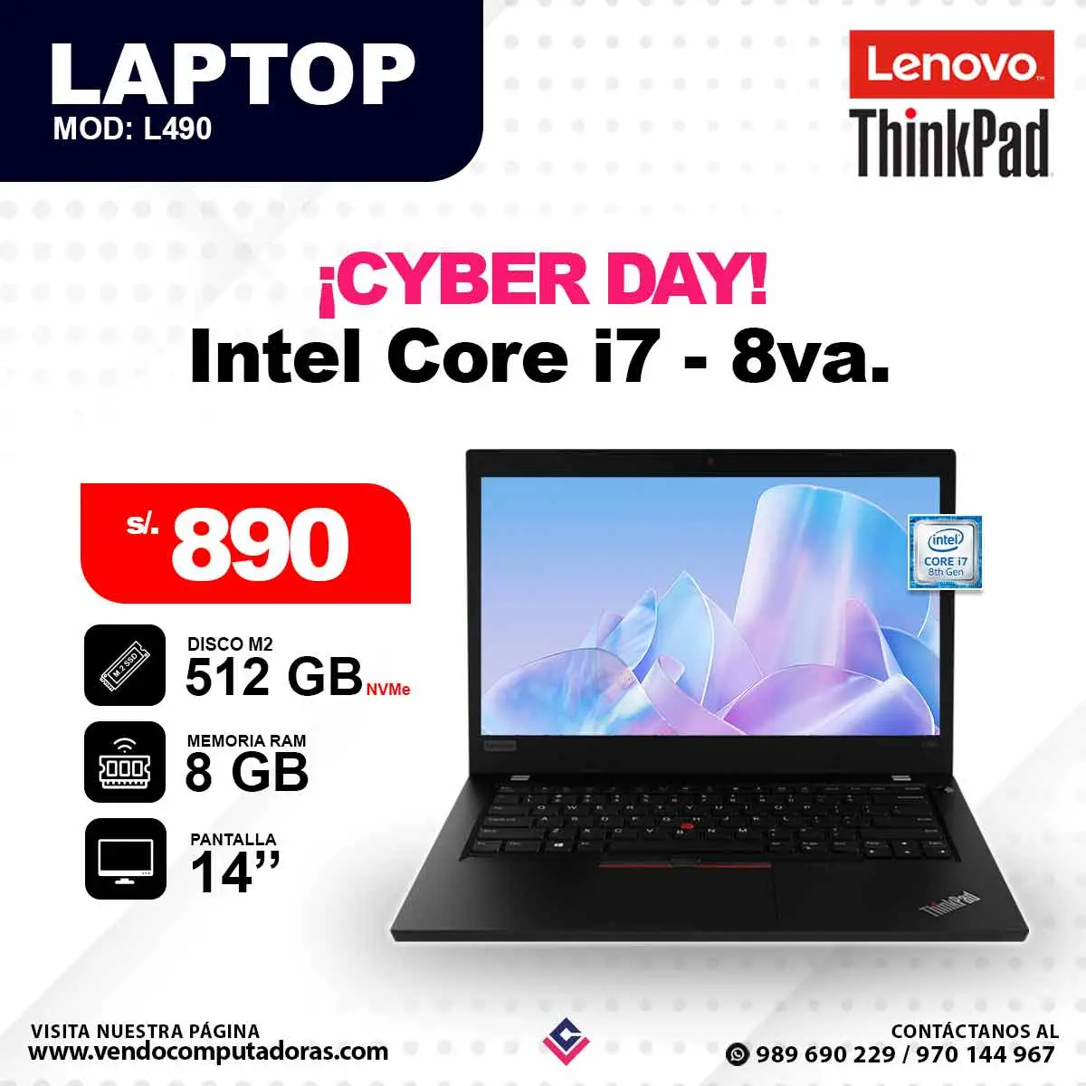 Laptop LENOVO Core i7 - 8va.