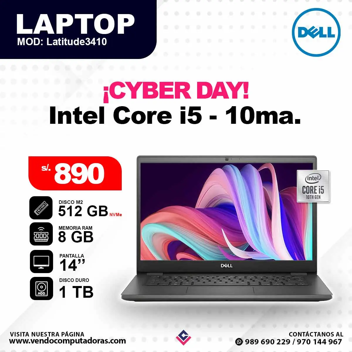 Laptop DELL Intel Core i5 - 10ma. Latitude 3410
