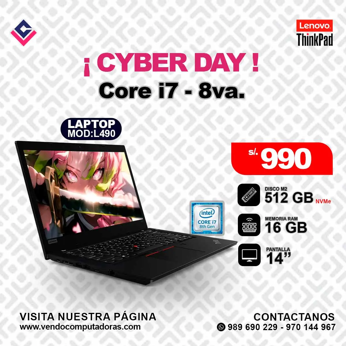  Laptop Lenovo Thinkpad Core i7 - 8va L490 