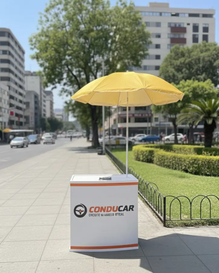 MODULO PUBLICITARIO CON SOMBRILLA DE COLORES