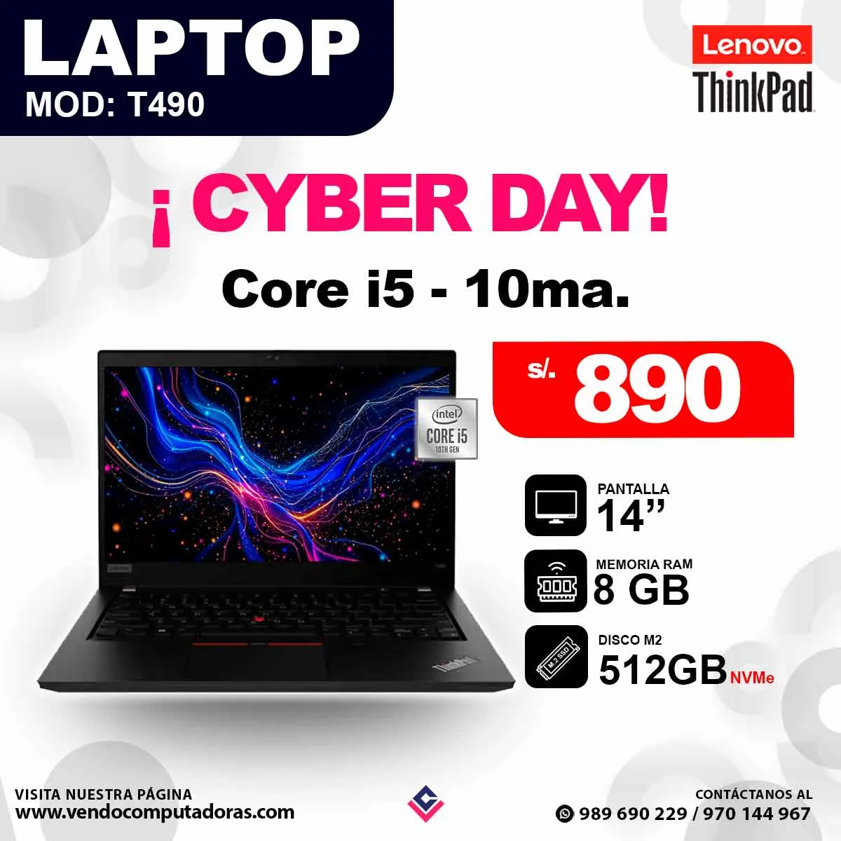 Laptop T490 Intel Core i5