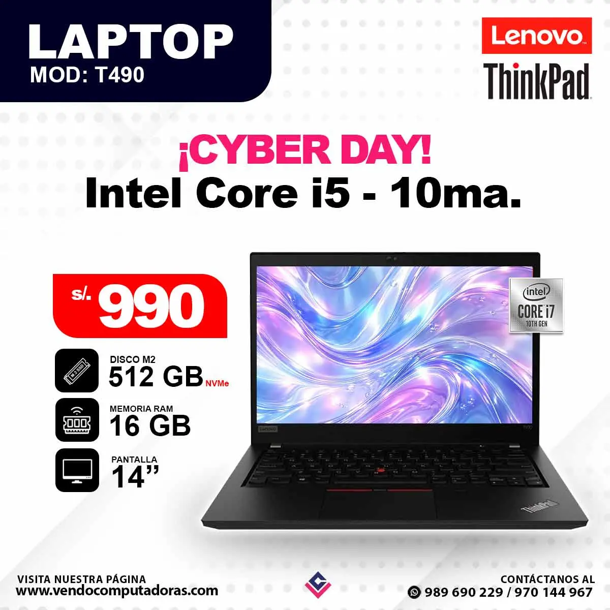 Laptop LENOVO Intel Core i5 - 10ma T490