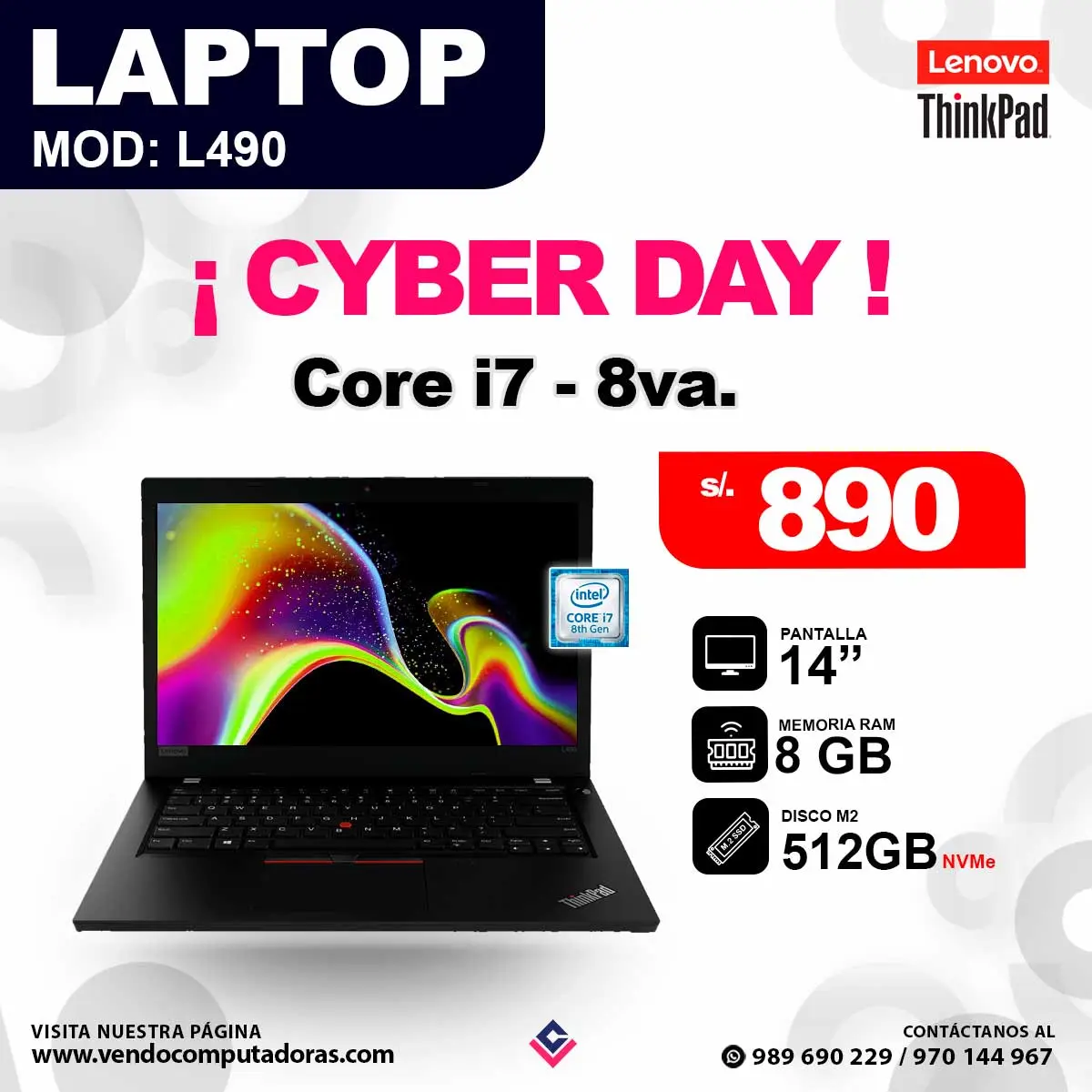 Laptop L490 Intel Core i7 - 8va.