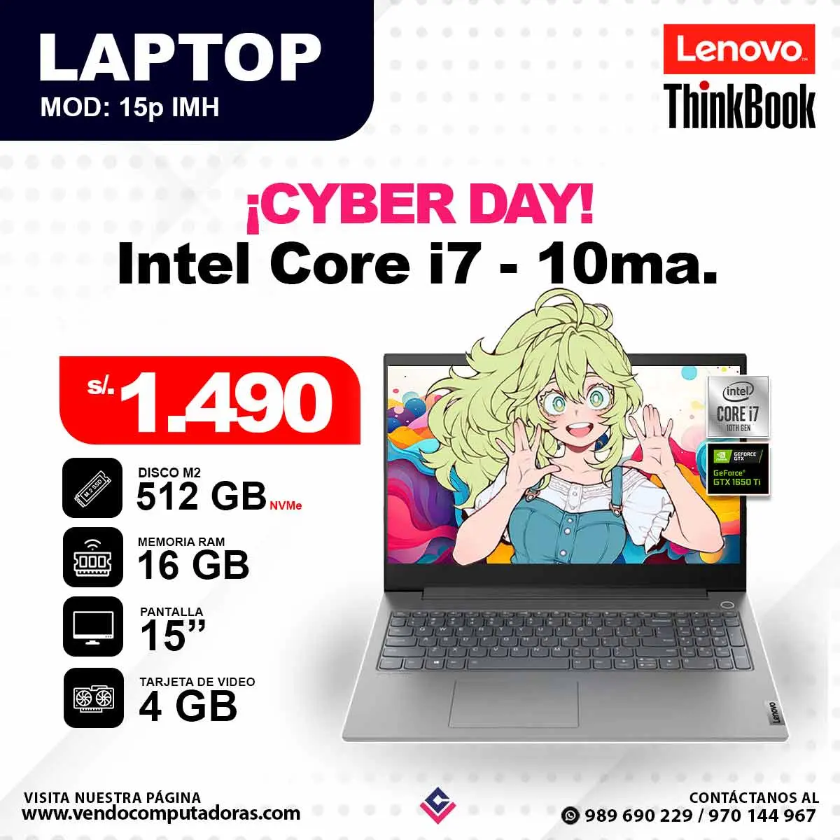 Laptop LENOVO THINKBOOK Intel Core i7 - 10ma. Generacion