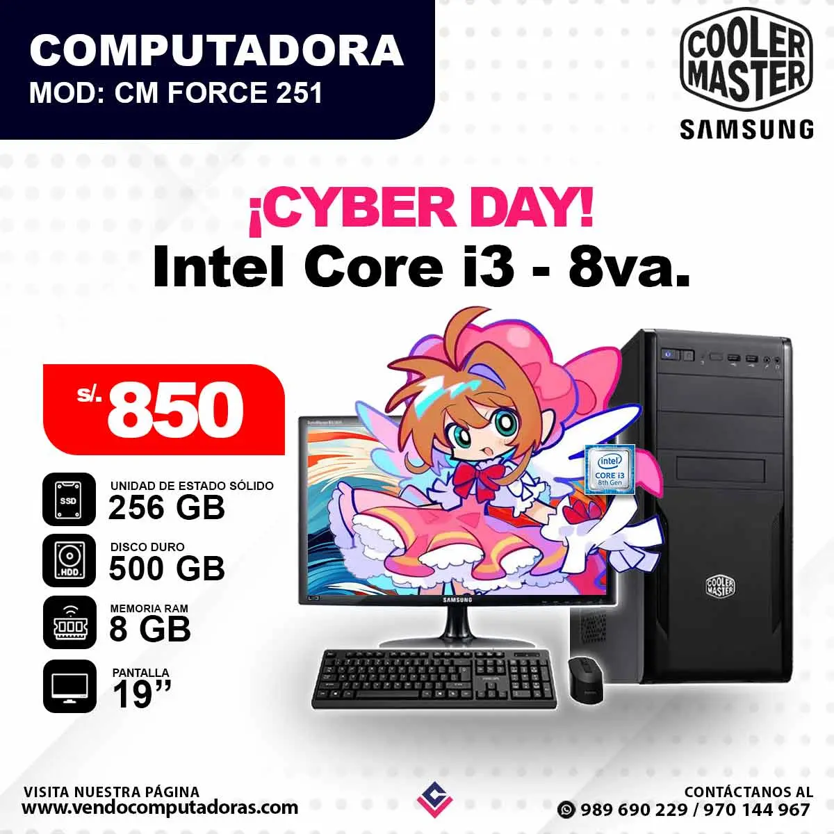 Computadora COOLERMASTER core i3 - 8va. Gen