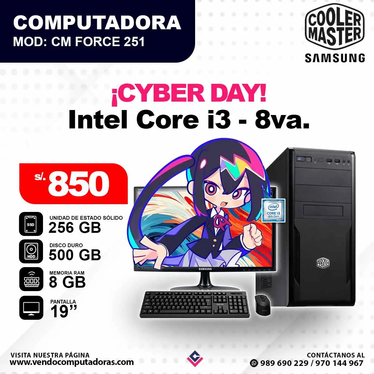 Computadora COOLERMASTER core i3 - 8va. Gen