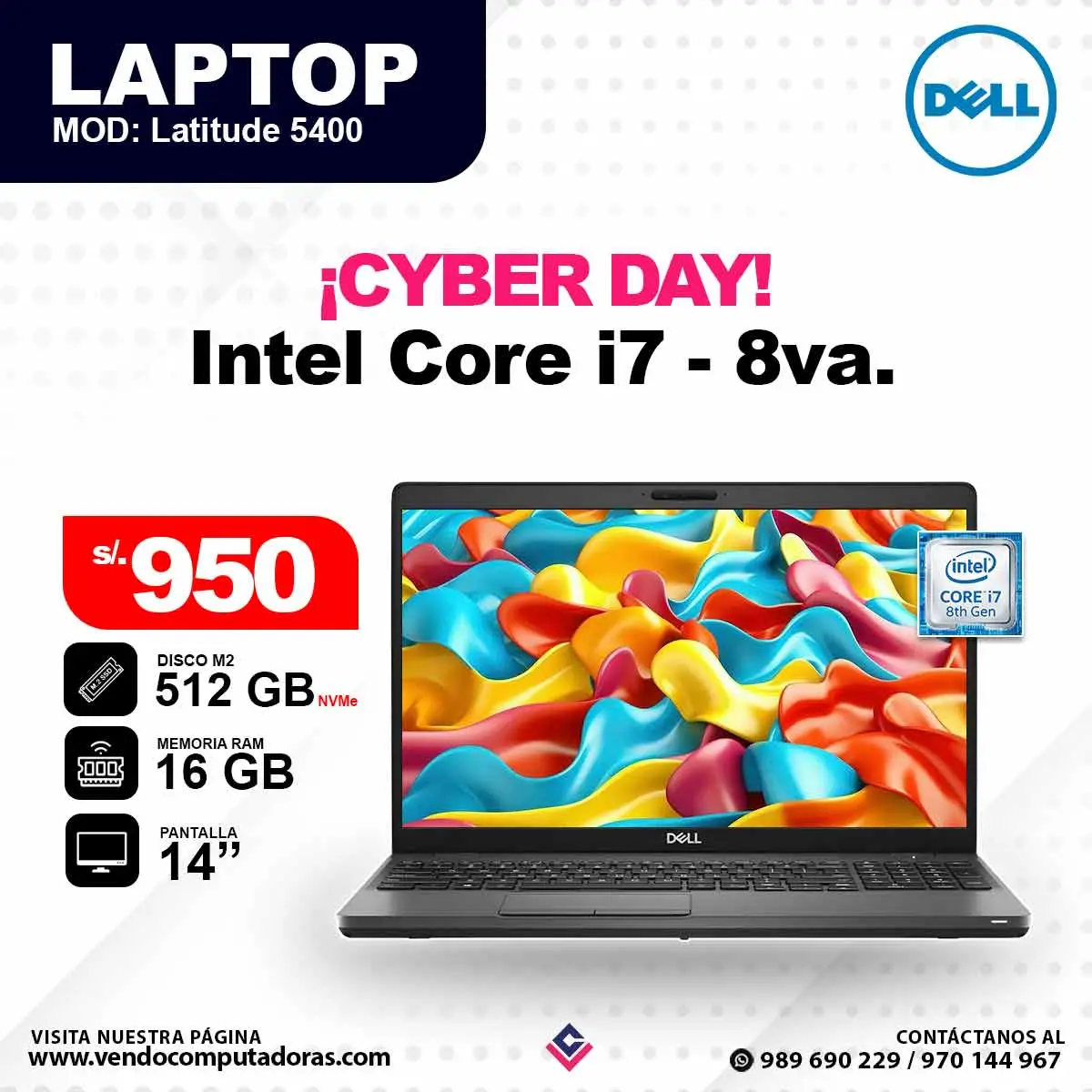Laptop dell Core i7 - 8va. Latitude 5400