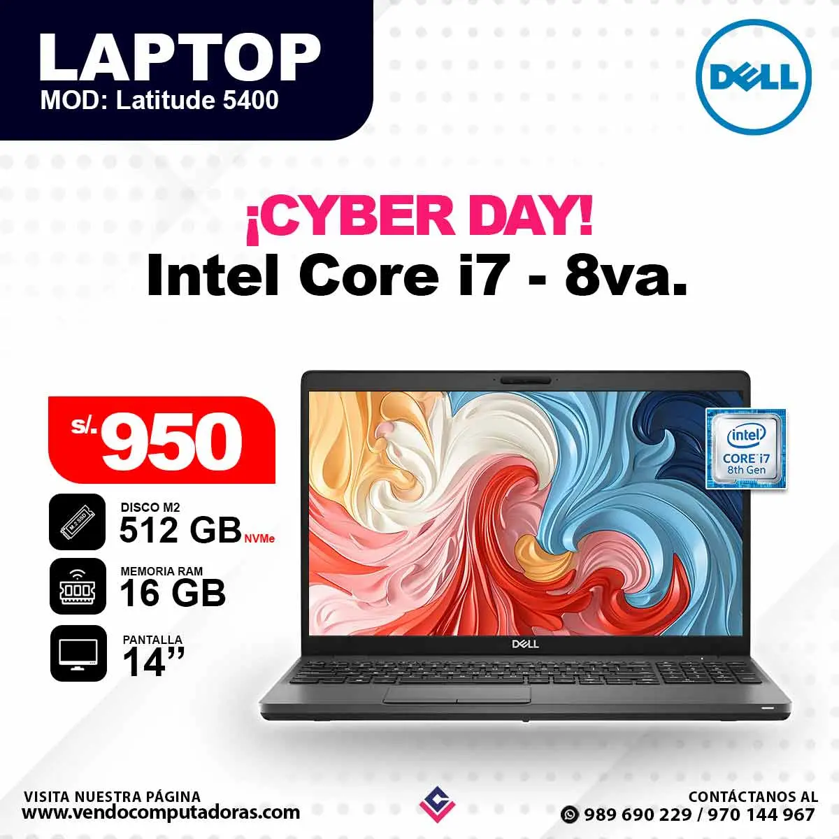 Laptop dell Core i7 - 8va. Latitude 5400