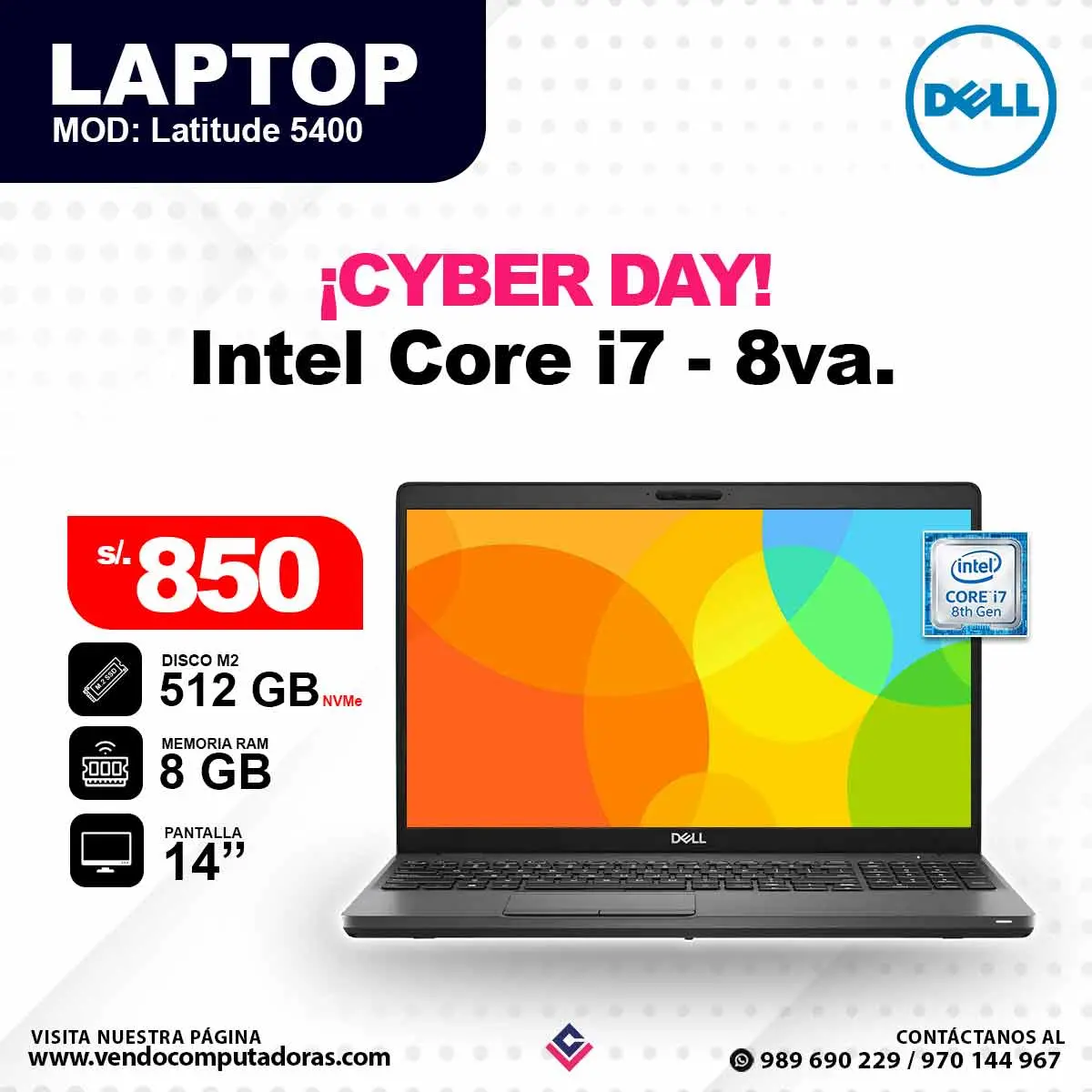 Laptop DELL Core i7 - 8va. Gen 5400