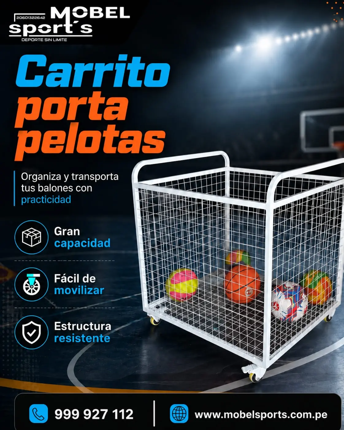 Carrito porta pelotas mas orden en tu cancha mobel sport