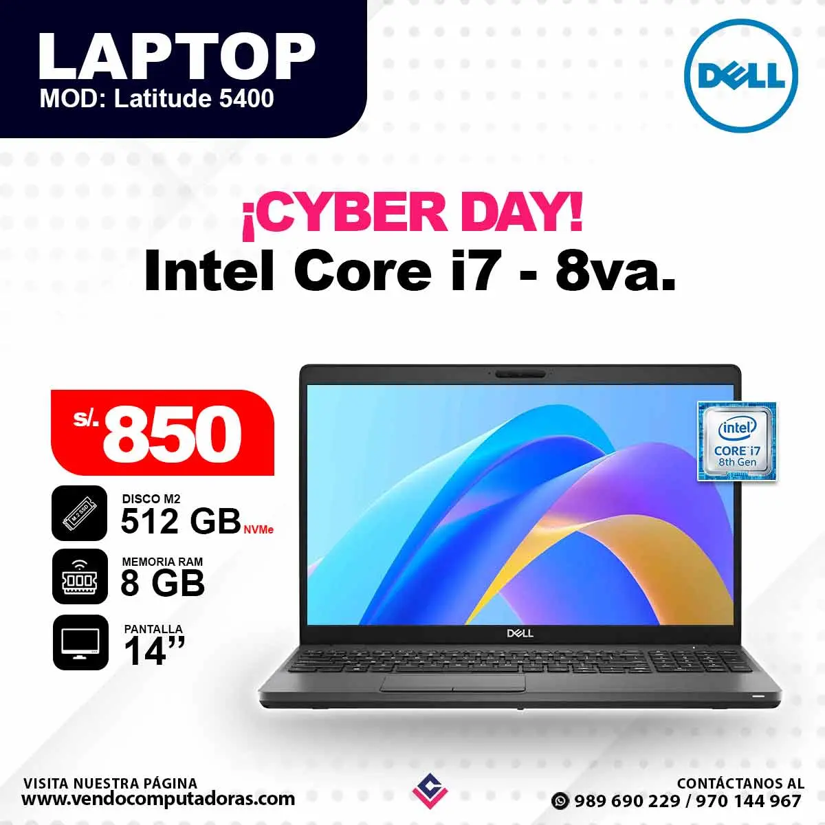 Laptop DELL Intel Core i7 - 8va - Latitude 5400